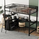 Lit enfant 90x200 cm lit mezzanine 1 place 1 personne lit à cadre en fer avec tiroirs bureau en l design ... Lit enfant 90x200 cm lit mezzanine 1 place 1 personne lit à cadre en fer avec tiroirs bureau en l design ...