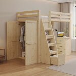 Lit enfant 90x200 cm lit mezzanine 1 place 1 personne avec chelle de rangement armoire cadre en bois ...