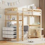 Lit enfant 90x200 cm lit mezzanine 1 place 1 personne avec chelle de scurit tiroirs et tagres couleur ...
