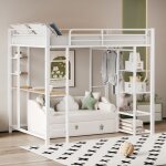 Lit enfant 90x200 cm lit mezzanine 1 place 1 personne avec chelle table suspension simple avec compartiment ...