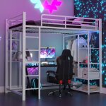 Lit enfant 90x200 cm lit mezzanine 1 place 1 personne avec échelle table suspension simple avec compartiment ... Lit enfant 90x200 cm lit mezzanine 1 place 1 personne avec échelle table suspension simple avec compartiment ...