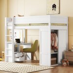 Lit enfant 90x200 cm lit mezzanine 1 place 1 personne lit surlev multifonctionnel avec armoire bureau ...