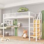 Lit enfant 90x200 cm lit mezzanine 1 place 1 personne avec table et armoire chelle latrale avec main ...