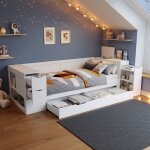 Lit enfant 90x200 cm lit simple adulte avec tiroirs �tag�res et espace de rangement avec table de chevet ...