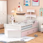 Lit enfant lit 90x200 cm lit simple - en forme de voilier avec armoire de rangement au bout du lit - ...