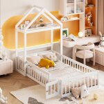 Lit enfant 90x200 cm avec sommier � lattes lit enfant en bois massif avec barri�res de s�curit� lit 1 ...