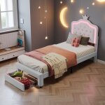 Lit enfant 90x200 avec sommier � lattes t�te de lit avec couronne lit princesse avec led lit simple avec ...