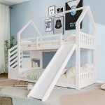 Lit enfant 90x200cm avec escalier de rangement lit mezzanine avec toboggan lit superpos� avec barri�res ...