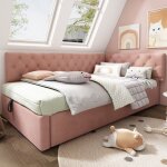 Lit enfant lit banquette 90x190 convertible hydraulique rose - rangement sommier lattes bois velours ...