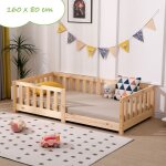 Lit pour enfant avec barriere de securite et sommier � lattes 80x160 cm naturel lit enfant bois de pin ...