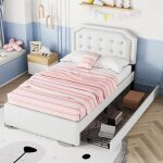 Lit denfant - non spcifi - 90x200 cm - beige clair - avec tiroirs - rivets dcoratifs