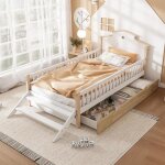 Lit denfant - blanc - 90x200cm - cadre en pin - tiroirs de rangement - design moderne