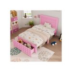 Lit enfant en bois 90x190 cm - design cratif en blocs - avec tiroirs et espace de rangement sous le ...