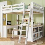 Lit enfant avec bureau lit mezzanine 140�200cm �quip� de deux tiroirs et d�tag�res de rangement coloris ...