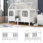Lit enfant cabane 90x200 cm avec 2 fentres et sommier  lattes pour garons et filles - cadre en pin ...