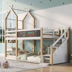 Lit denfant cabane surlev 90 x 200 cm avec tableau noir avec rangement - 2x sommier  lattes - naturel ...