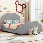 Lit enfant capitonn 90 x 200 cm - velours - gris