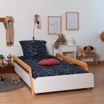 Lit enfant volutif avec barrires dixia blanc et bois 90x190 cm