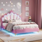 Lit enfant - eifson - lit de princesse - 140x200cm - led - rose