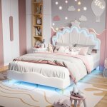Lit enfant - eifson - lit princesse couronne 140x200 - sommier � lattes - led int�gr�e - blanc