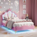 Lit enfant - eifson - lit princesse 90x200cm - t�te de lit r�glable - led int�gr�e - rose