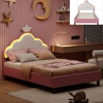 Lit enfant fille 90x200cm avec led lit princesse avec t�te de lit � couronne lit rembourr� simple velours ...