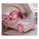 Lit enfant fille voiture rose 160x80 avec matelas et sommier Lit enfant fille voiture rose 160x80 avec matelas et sommier