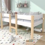 Lit enfant gar�on 90x190 cm en bois de pin massif avec barri�res de s�curit� blanc et ch�ne sans matelas ...