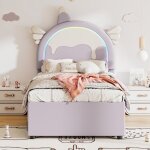 Lit enfant licorne enfant 90x200cm gigogne en pu violet - doudoune anim� dessin - dormir r�ver �vasion ...