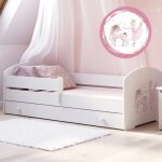 Lit pour enfant luk ? blanc 160?x?80?cm avec barri�re tiroir et matelas ? avec graphique de fillette ...