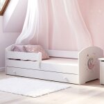 Lit pour enfant luk ? blanc 160?x?80?cm avec barrière tiroir et matelas ? avec graphique de princesse ... Lit pour enfant luk ? blanc 160?x?80?cm avec barrière tiroir et matelas ? avec graphique de princesse ...
