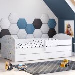 Lit pour enfant luk ? blanc 160?x?80?cm avec barrière tiroir et matelas ? avec motif d?étoiles. Lit pour enfant luk ? blanc 160?x?80?cm avec barrière tiroir et matelas ? avec motif d?étoiles.