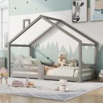 Lit enfant maison 90 x 200 cm lit cabane en bois en pin avec clture de scurit et sommier renforc ...