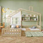 Lit enfant maison 90x200 cm 140x70 cm cadre bois massif tagres fentre chemine barrire scurit sommier ...