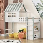 Lit enfant maison 90x200cm - bois massif vert - Échelle sécurité & rangement - haut / bas - garçon / ... Lit enfant maison 90x200cm - bois massif vert - Échelle sécurité & rangement - haut / bas - garçon / ...