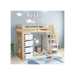 Lit enfant mezzanine - 90x200 cm - bois dorigine - 1 place - avec tiroirs