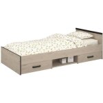 Lit enfant parisot zodiac - 90x200 cm - panneaux de particules - dcor chne et noir - rangement