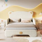 Lit�enfant�rembourr� 140x200cm en velours - lit gigogne avec�t�te de lit en forme dours et�sommier � ...