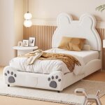 Lit enfant rembourr 90 x 200 cm cadre de lit en forme dours lit simple avec sommier  lattes tissu velours ...