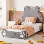 Lit enfant rembourré 90 x 200 cm cadre de lit en forme dours lit simple avec sommier à lattes tissu velours ... Lit enfant rembourré 90 x 200 cm cadre de lit en forme dours lit simple avec sommier à lattes tissu velours ...