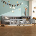 Lit enfant rembourr� 90 x 200 cm avec port usb cadre de lit avec sommier � lattes lit simple avec rangement ...