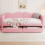 Lit enfant lit rembourré 90 x 200 cm lit simple canapé - lit avec 2 tiroirs et cadre de lit avec dossier ... Lit enfant lit rembourré 90 x 200 cm lit simple canapé - lit avec 2 tiroirs et cadre de lit avec dossier ...