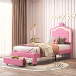Lit enfant rembourré 90x200 cm cadre de lit pour filles lit princesse rose en cuir pu avec éclairage ... Lit enfant rembourré 90x200 cm cadre de lit pour filles lit princesse rose en cuir pu avec éclairage ...