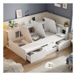 Lit enfant rembourré 90x200 cm avec sommier à lattes lit 1 personne avec tiroirs bibliothèque et armoire ... Lit enfant rembourré 90x200 cm avec sommier à lattes lit 1 personne avec tiroirs bibliothèque et armoire ...