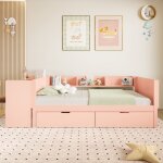 Lit enfant seyakany 90x200cm - lit en bois + bureau - quip de 2 tiroirs - avec tagres - rose