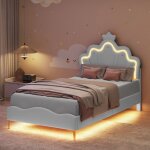 Lit enfant - lit simple 90 cm  200 cm - pu - quip de bandes led - moulure de couronne - style princesse ...
