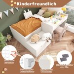 Lit pour enfant lit simple en bois massif avec bureau et tiroirs 90 x 200 cm blanc lit de rangement avec ...