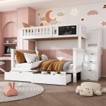 Lit enfant lit superpos� 90x200 + 140x200cm avec tableau noir 2 tiroirs et escalier de rangement - blanc ...