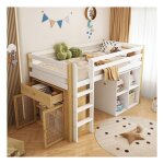 Lit enfant surlev 90x200 cm avec 2 armoires de rangement lit 1 personne avec chelle naturel + blanc ...