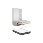 Lit escamotable 140 x 200 cm - ouverture verticale manuelle - coloris : naturel et blanc + matelas + ...
